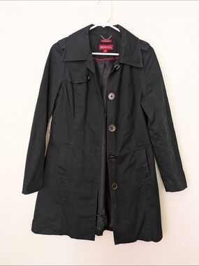 Merona Classic Black Women's Trench Coat with Button Front Water Repellent